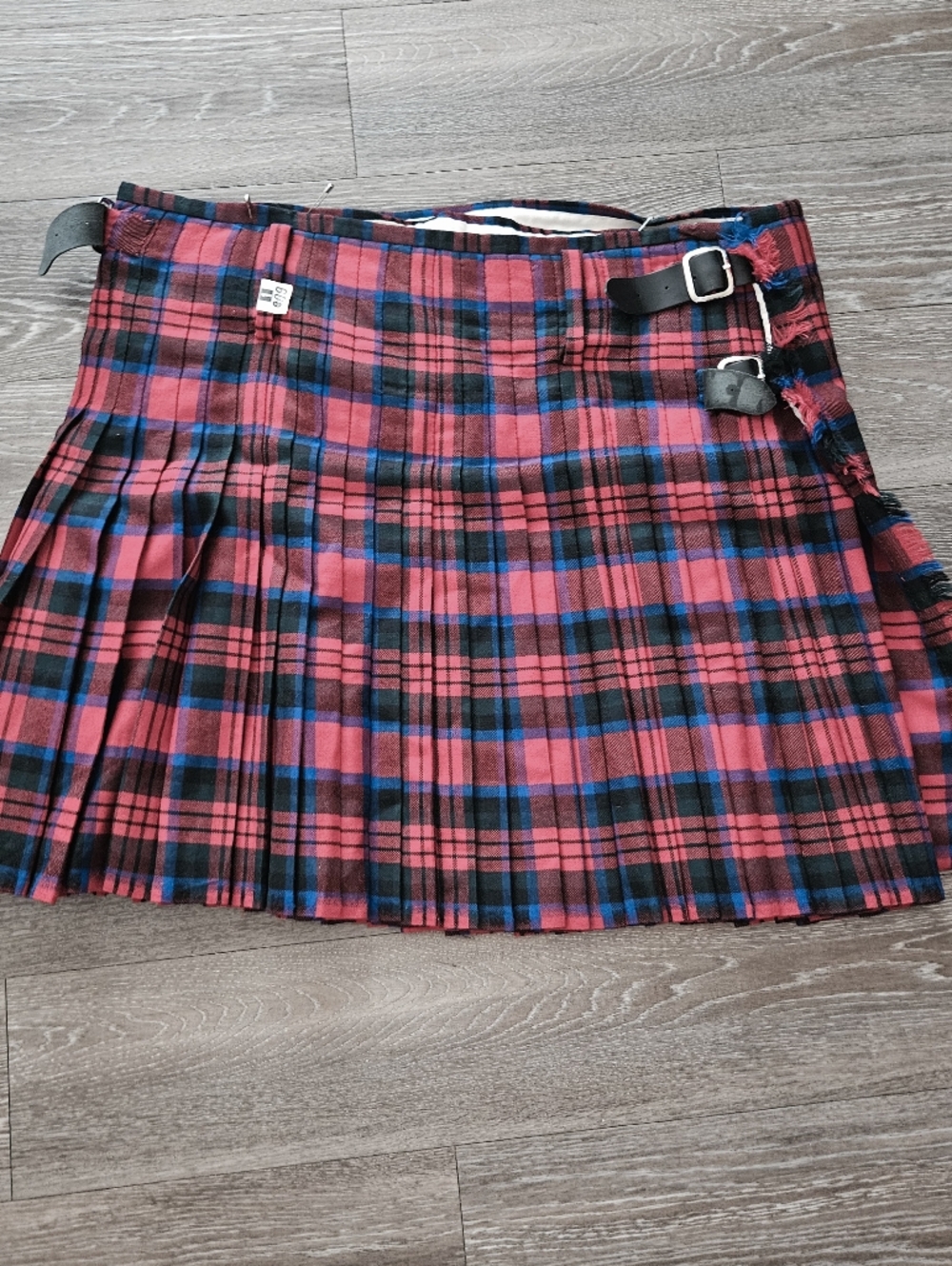 Vintage Red & Black Plaid Men’s Pleated Kilt with Blue Accents